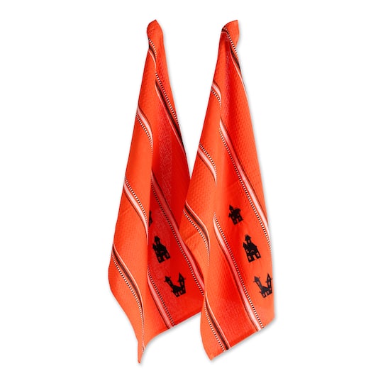 DII® Haunted Houses Embroidered Dishtowel Set in Orange | Michaels®